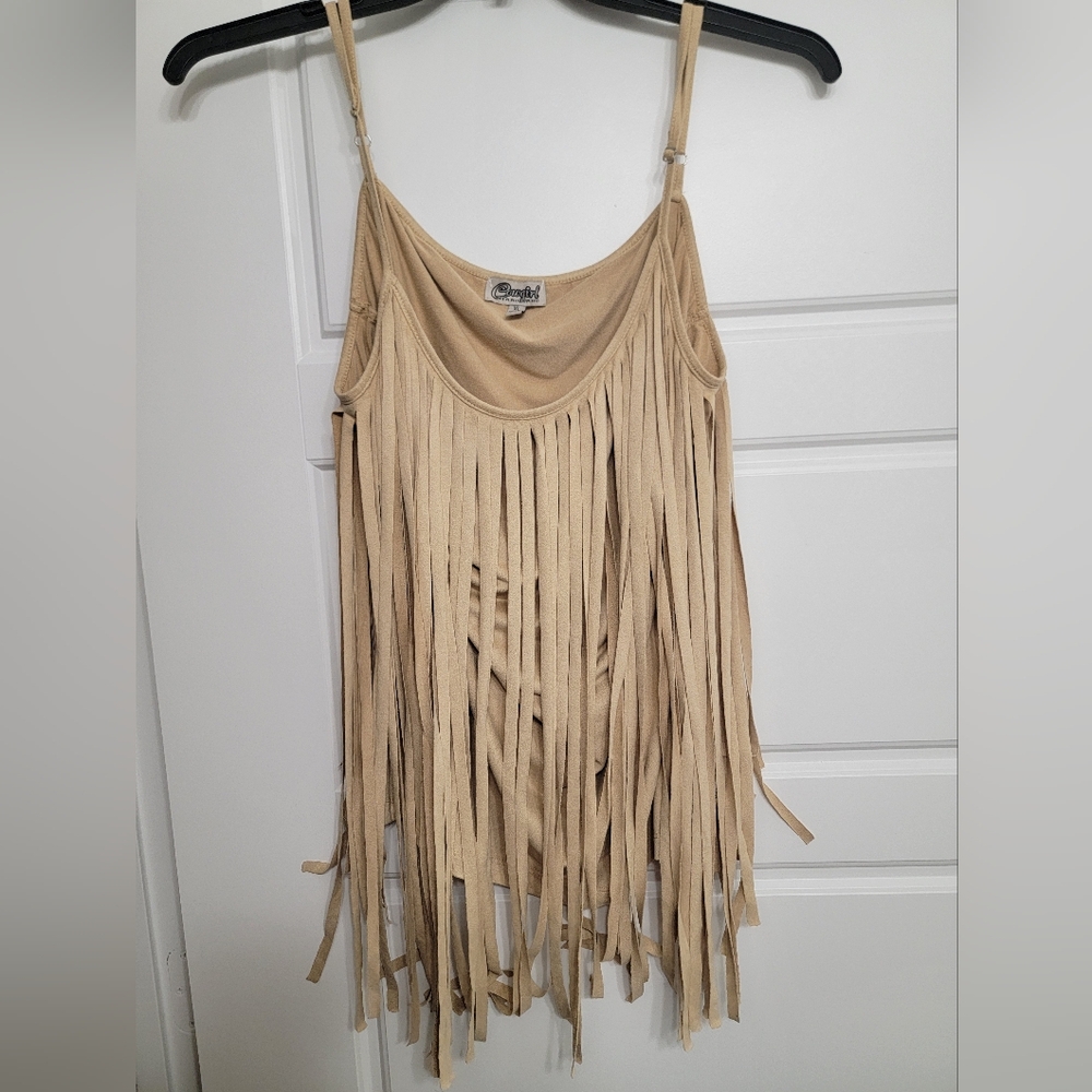 Western Faux Suede Tan Fringe Top